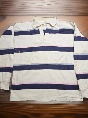 VTG REI Rugby Shirt XL Made in USA Navy Pink Stripe Outdoor 90s